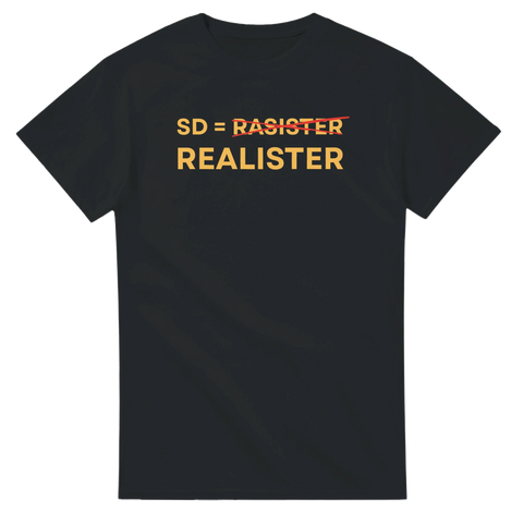 Svart t-shirt med politiskt textmotiv – SD = Realister