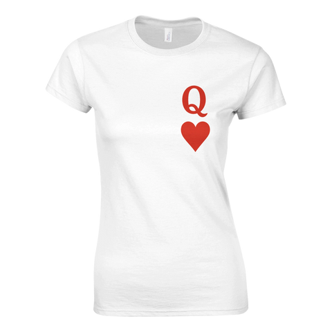 T-shirt med röd Queen of Hearts-symbol i spelkortsstil