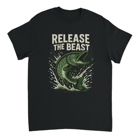 T-shirt med hoppande gädda och texten Release The Beast