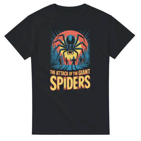 Läskig t-shirt med retrotryck Attack of the Giant Spiders