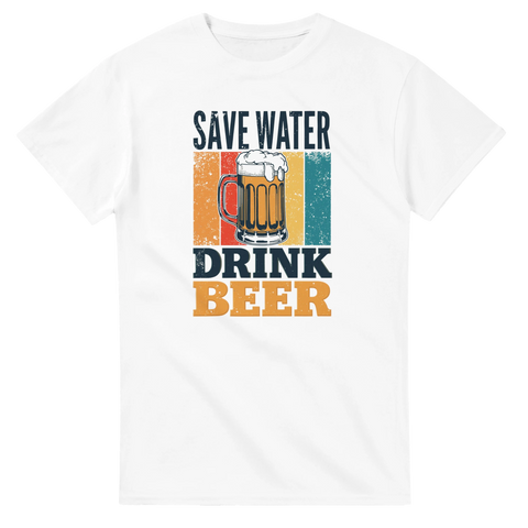 Rolig T-shirt med texten Save Water Drink Beer och ölsejdel