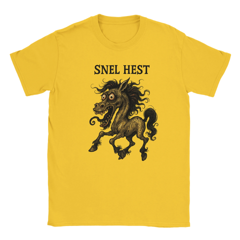 T-shirt med texten Snel Hest och en galen tecknad häst i svart