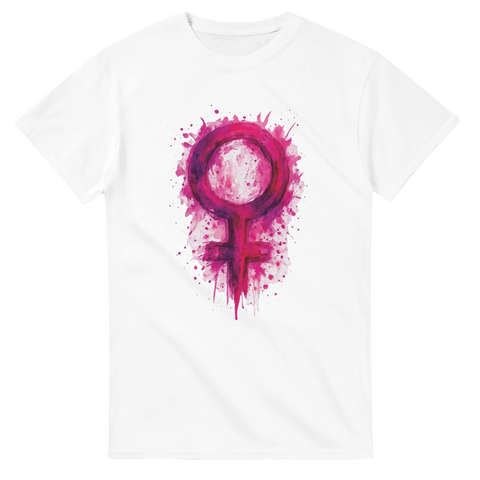 T-shirt med konstnärlig version av venussymbolen i rosa akvarellstil