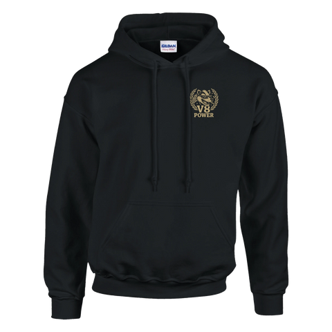 Hoodie med brösttryck V8 Power med cool grävling