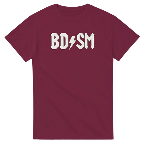 Humoristisk T-shirt med BDSM-logga i rock’n’roll-stil – rolig present för musikälskare och de som gillar kaxig design.