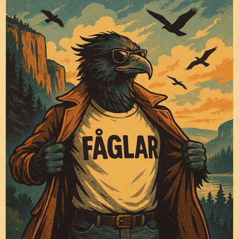 Kollektion med t-shirts som visar olika fåglar – naturtrogna och humoristiska