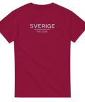 Sverige VM 2026 supportertryck i vit och blå färg på röd t-shirt
