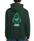 Mörkgrön hoodie med nostalgisk illustration inspirerad av klassiska doftgranar