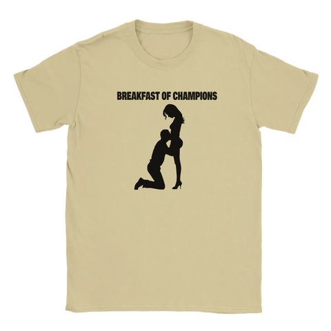 Sandfärgad t-shirt med respektlös illustration och humoristisk underton