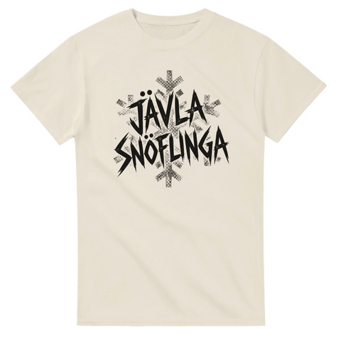 Stilren illustration av en snöflinga med punkig text – t-shirt med budskap