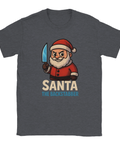 Jul t-shirt i grå med tecknad tomte som ser psykotisk ut