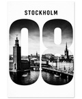 Stockholm silhuett inuti siffran 08 – minimalistisk svartvit poster