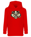Röd huvtröja för barn med maskoten Billy Badger i retrostil