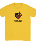 Gul t-shirt med statement-design föreställande ett stilrent delat hjärta