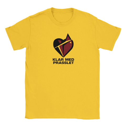 Gul t-shirt med statement-design föreställande ett stilrent delat hjärta
