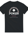 Grafiskt poker-motiv med spader ess och spelkort på svart t-shirt