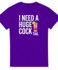 Lila t-shirt med satirisk text och somrig drink-illustration i pop art-stil