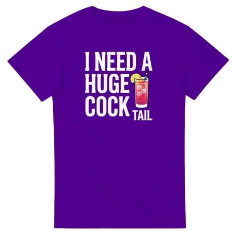Lila t-shirt med satirisk text och somrig drink-illustration i pop art-stil