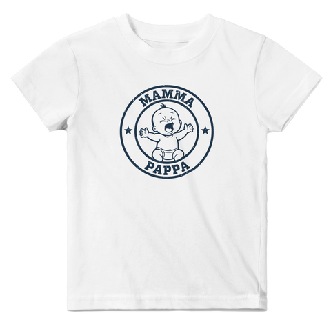 T-shirt med självironisk badge-design föreställande en högljudd bebis