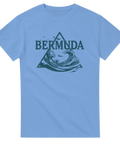 Stilren illustration av havets vågor och mytomspunna triangeln på blå t-shirt