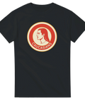 Svart t-shirt med kaxigt statementmotiv inspirerat av vintage sportlogotyper