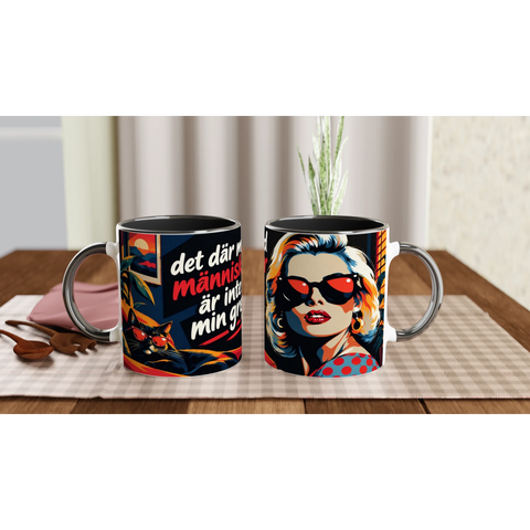 Mugg med texten Det där med människor är inte min grej och retromotiv.