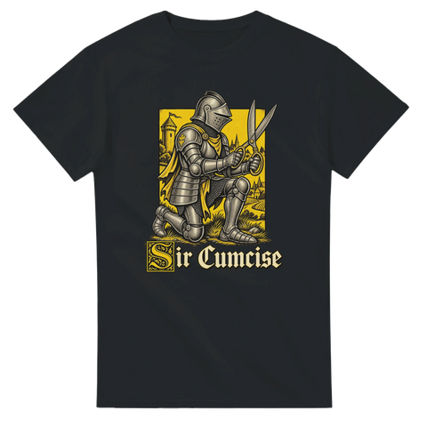 Medeltida riddare med sax och ordvitsen Sir Cumcise – grafisk t-shirt