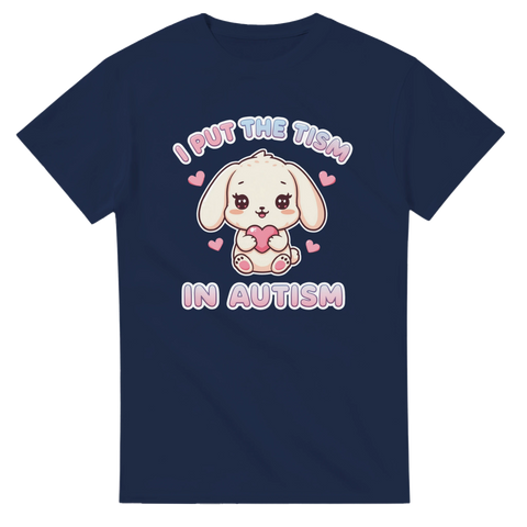 Söt kanin i bubblig stil med små hjärtan på marinblå t-shirt