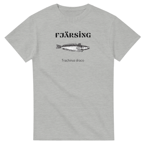 Ljusgrå t-shirt med fjärsing fiskillustration