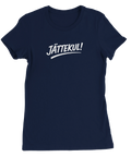 Mörkblå t-shirt med vit textdesign och kaxig attityd