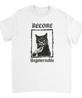 Punkig illustration av en bitande katt – grafisk t-shirt i vitt
