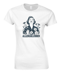 Retro illustration av kvinna bland blommor – vintage t-shirt med texten Allergiklubben