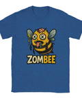Rolig t-shirt med tryck av zombiefierad humla, "Zombee", med tungan ute och läckande hjärna.