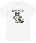 Illustration av Border Collie med broccoli och texten Brocollie – grafisk t-shirt