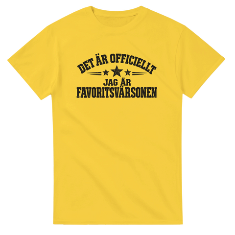 Humoristisk t-shirt med texten Favoritsvärsonen – presenttips till svärsöner
