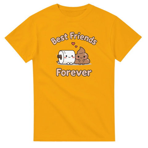 Grafiskt tryck av oskiljaktiga vänner i kawaii-stil på gul t-shirt