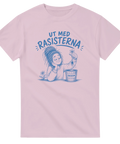 Grafiskt anti-rasism tryck med texten Ut med rasisterna – rosa t-shirt