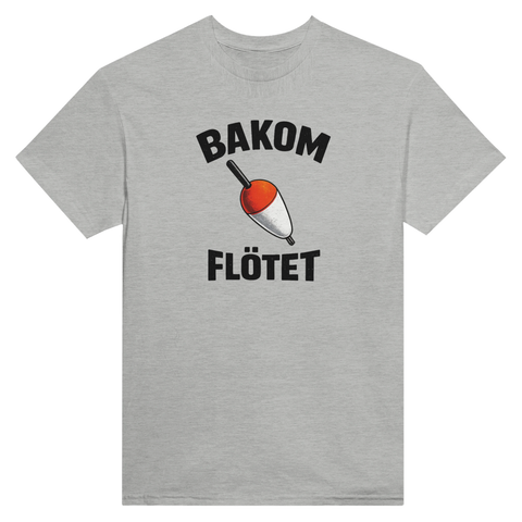 Bakom Flötet" textmotiv med fiskespö t-shirt