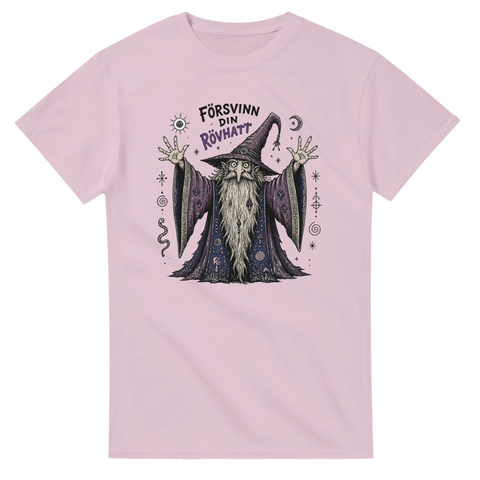 Rolig t-shirt med citat och magiskt motiv – lila retro-illustration
