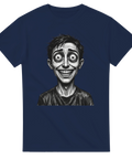 Psykologisk illustration av stirrande ansikte – mörkblå t-shirt med motiv