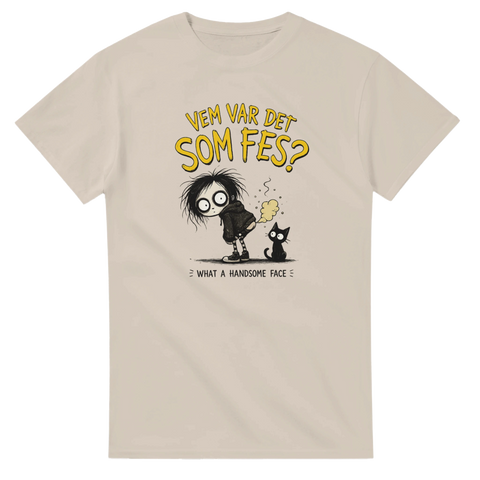Skämtsam t-shirt med ordvits för den som älskar skånsk humor och katter