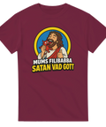 Religiös satir med texten Satan vad gott på vinröd t-shirt