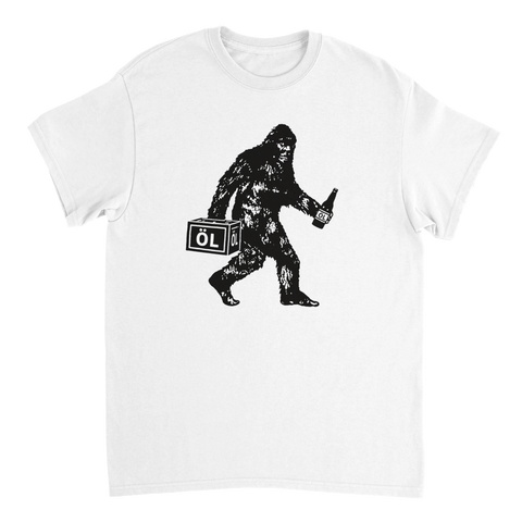 Minimalistisk Bigfoot-silhuett med ölmotiv – t-shirt med humor