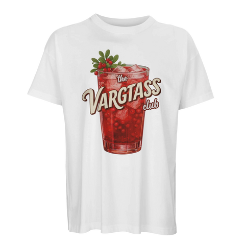 Nostalgisk vargtass-design med lingon och gröna blad på vit oversized t-shirt