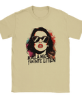 Grafiskt tryck med kaxig text på en beige t-shirt i street-stil