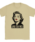 Beige t-shirt med grafisk illustration av kvinna i 50-talsstil