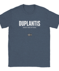 Stålblå t-shirt med uttrycksfull typografi inspirerad av världsrekord i stavhopp