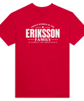 Röd t-shirt med texten Eriksson – A Family of Originals