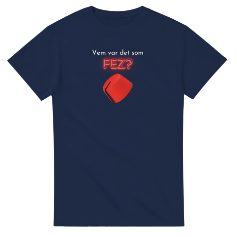 humor t-shirt Vem var det som Fez marinblå med grafiskt tryck