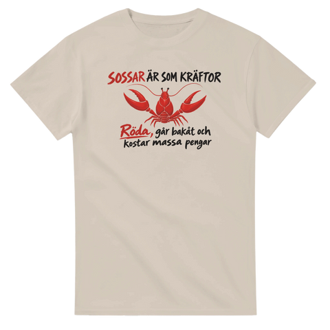 Kräftmotiv med satirisk text för politiskt intresserade – sandfärgad t-shirt